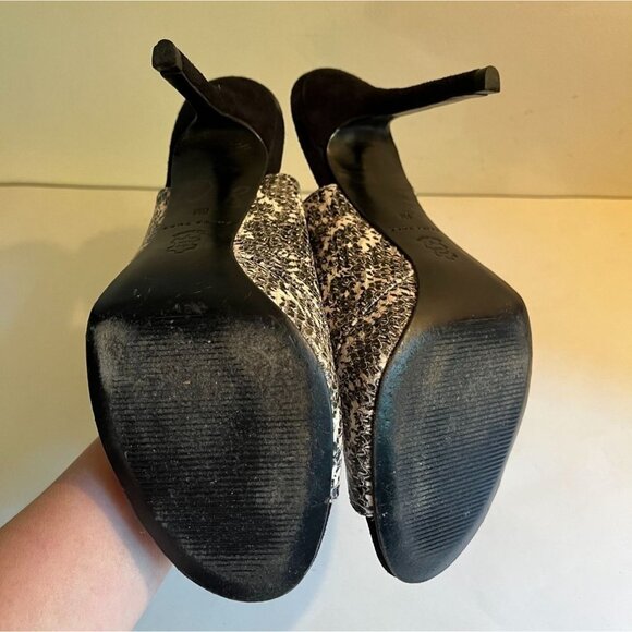 Trina Turk Laguna Leather Snake Print 1940s Style Heels Shoe Open Toe Women's 8 - Picture 8 of 9